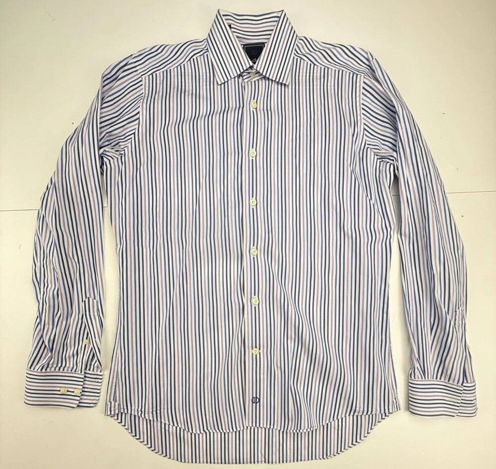 David Donahue Trim Men’s Striped Blue Pink Long Sleeve Shirt